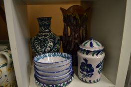 A quantity of Continental pottery dishes and vases etc.