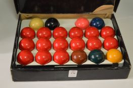 Boxed set of snooker balls.
