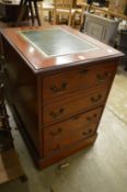 Reproduction mahogany and leather inset two drawer filing chest.
