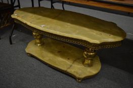 An onyx and brass two-tier coffee table.