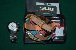 A Sub chronograph stainless steel wristwatch with spare straps, boxed.