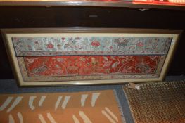 A good Chinese embroidered panel, framed and glazed.