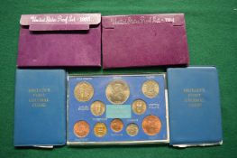 Two United States coin proof sets 1984 & 1985 together with two British first decimal coin sets.