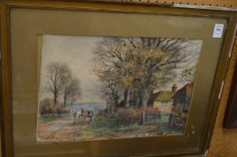 Henry Charles Fox, near Crowborough, horse and cart on a country lane, watercolour.