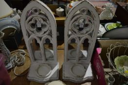 Pair of Gothic Revival mirror backed candle holders.