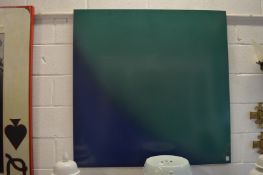 Shades of blue and green, abstract, spray paint enamel on metal, unframed.