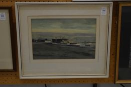 By the wharf, watercolour.