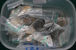 A box of various coins.