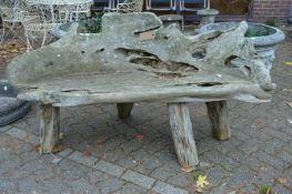 A rustic wooden garden bench.