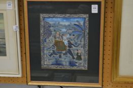 Indian miniature painting of figures on an elephant.