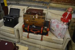 Two seater settee and matching armchair.