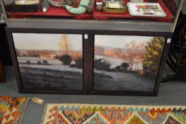 Anna Simmons, river landscapes, pair of oils on canvas.