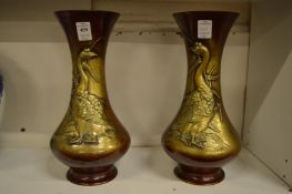 A pair of Japanese bronze vases.