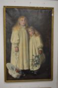 M Fletcher (19th century), portrait of two girls in white dresses, oil on canvas, signed and dated