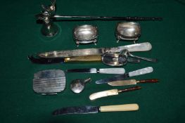 A deers head candle snuffer, various other plated items etc.