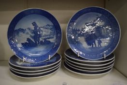 Eleven Copenhagen Christmas plates.