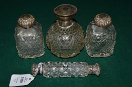 Cut glass and silver double ended scent bottle, pair of cut glass and silver mounted scent bottles