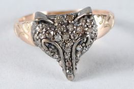 A GOOD DIAMOND SET FOXES HEAD RING.