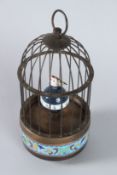 A SMALL CLOISONNE ENAMEL BIRDCAGE. 20cms high.