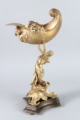 A GOOD GILT BRONZE NOUVEAU GIRL WITH CONCH SHELL. 36cms high.
