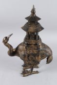 A GOOD 19TH CENTURY PERSIAN BRONZE DUCK CENSER in three sections.