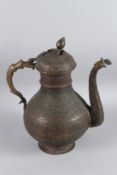 A GODD 18TH CENTURY PERSIAN BRONZE TEA POT. 36cm high