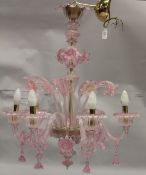 A GOOD VENETIAN MURANO GLASS SIX-BRANCH CHANDELIER. 2ft 8ins long.