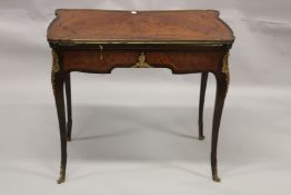A GOOD LINKE MODEL FOLDING TOP KINGWOOD CARD TABLE with ormolu mounts, marquetry panels, velvet