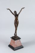 AFTER D. H. CHIPARUS. A bronze dancer. Signed. 38cms high, on a marble base.