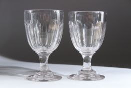 A PAIR OF REGENCY PEAR SHAPED GLASS RUMMERS, Circa. 1820. 6.5ins high. Provenance: John Bly 1990.