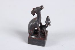 A JAPANESE BRONZE DEER SEAL. 2ins high.
