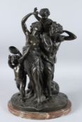 CLODION. A GOOD CLASSICAL BRONZE GROUP, figures and cupids. Signed and dated 1905. On a marble base.