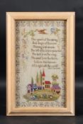 A FRAMED NEEDLEWORK SAMPLER POEM by ROBERT BROWNING. 13ins x 7ins.