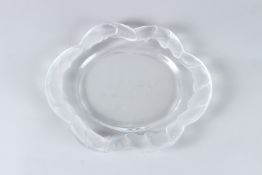 A LARGE LALIQUE OVAL GLASS DISH, the sides with fish in relief. 22cms x 26cms. Engraved Lalique,