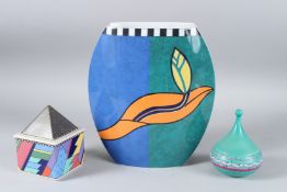 A ROSENTHAL PORCELAIN VASE, 24cms high, and two small pieces.