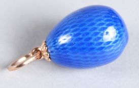 A 14CT GOLD RUSSIAN BLUE ENAMEL EGG PENDANT.