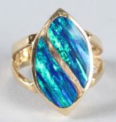 A 14CT GOLD TWO-SECTION OPAL RING.