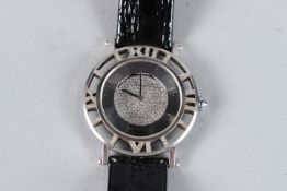 A GOOD MOUSSAIEFF 'ROMUS' 18CT GOLD DIAMOND SET WRISTWATCH with leather strap, in an Asprey's box.