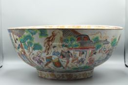 A SUPERB LARGE CHINESE EXPORT PORCELAIN PUNCH BOWL, CIRCA 1736 - 1795. 15.5ins diameter. Mandarin