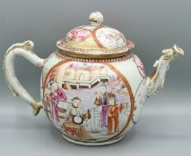 A VERY GOOD CHINESE EXPORT PORCELAIN TEAPOT AND COVER, CIRCA 1736 - 1795. Mandarin pattern with