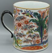 A CHINESE TANKARD. 5.5ins high. European decoration of flowers. Circa 1740.