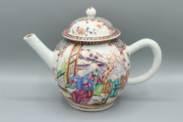 A VERY GOOD CHINESE EXPORT MANDARIN SCENE TEAPOT AND COVER, CIRCA 1736 - 1795. Painted with two