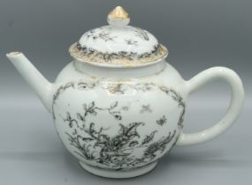 A GOOD CHINESE EXPORT EN GRISAILLE TEAPOT AND COVER. Flowers. Circa 1740.