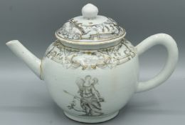 A GOOD CHINESE EXPORT EN GRISAILLE TEAPOT AND COVER. Diana, Goddess of Hunting. Circa 1740.