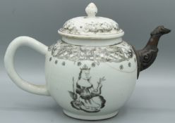 A CHINESE EXPORT EN GRISAILLE TEAPOT AND COVER. King design. Circa 1740. Replacement spout and small