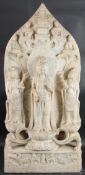 A VERY GOOD CARVED MARBLE STONE, known as a BUDDHIST STELE. A large upright slab of marble carved