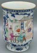A GOOD CHINESE SHAPED PORCELAIN TANKARD. 5.5ins high. Painted with figures in an interior and