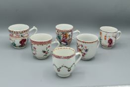 A MIXED LOT OF SIX CHINESE EXPORT PORCELAIN CUPS.