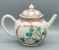 A CHINESE CIRCULAR EXPORT PORCELAIN TEAPOT AND COVER, CIRCA 1736 - 1795. With reverse panels of love