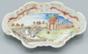 A CHINESE SHAPED SPOON TRAY. Bon Voyage. 5ins long. Circa 1740.